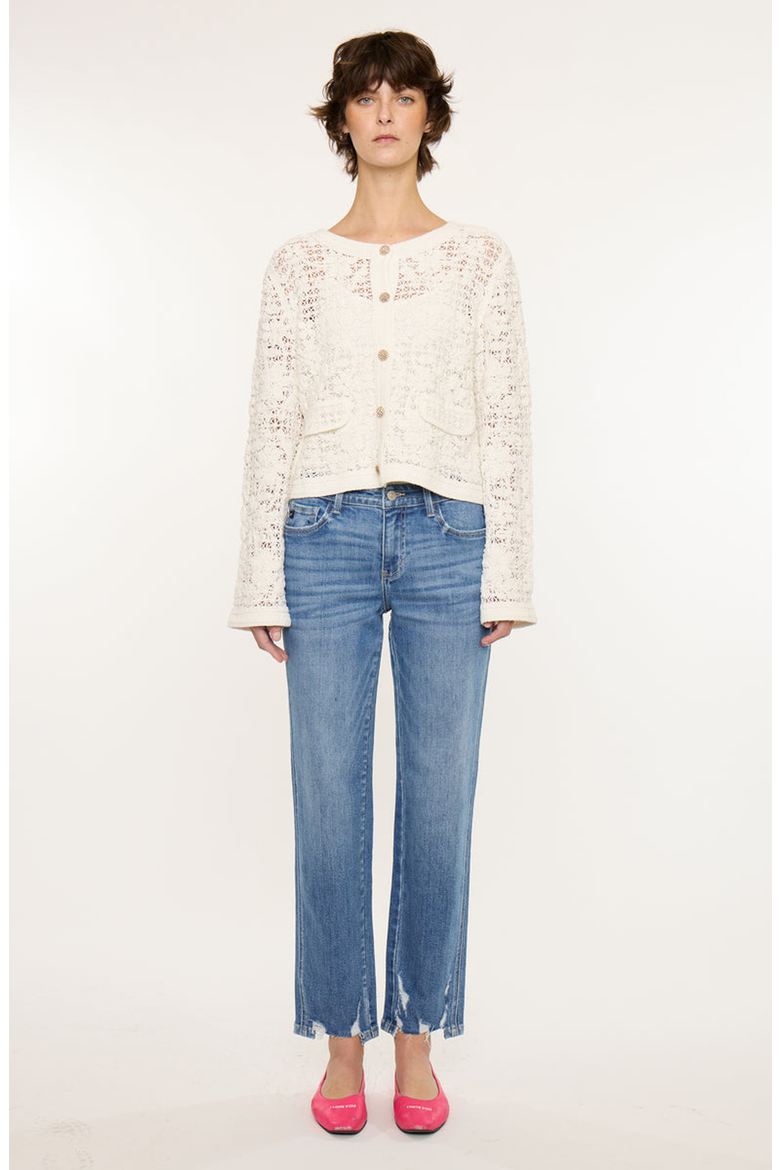 Ivorie Mid Rise Crop Straight Jeans, Main, color, Medium Wash
