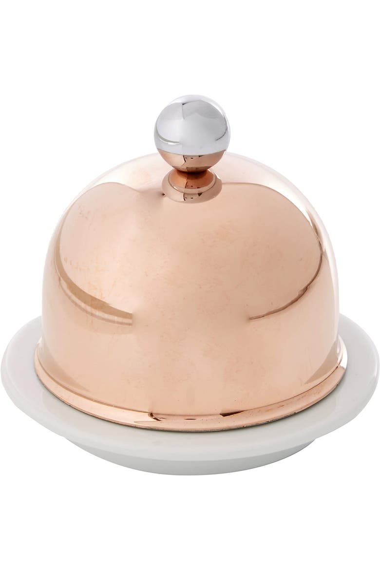 M'Minis Porcelain Butter Dish with Copper Lid, 3.5 Inch, Main, color, Copper