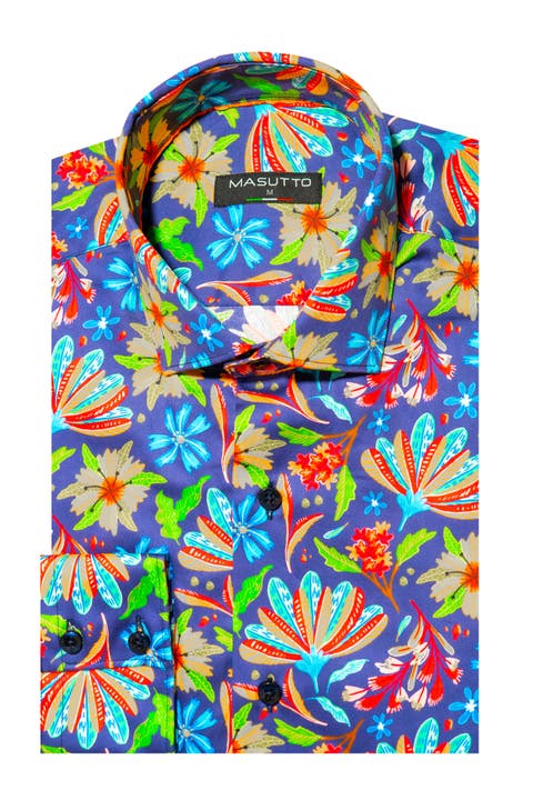 Edden Flower Print Button-Up Long Sleeve Shirt