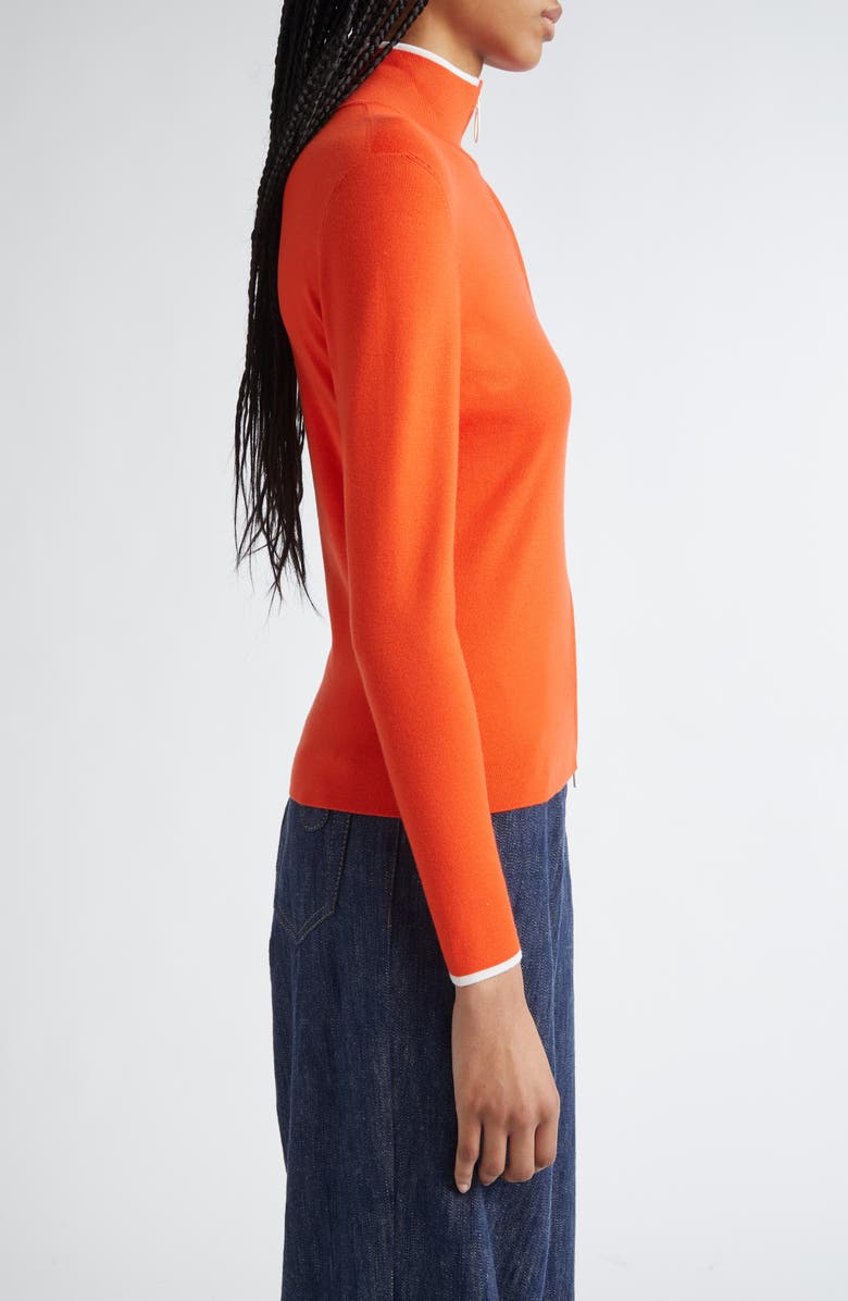 Akris punto Contrast Trim Virgin Merino Wool Zip Front Cardigan, Alternate, color, Orange/ Cream