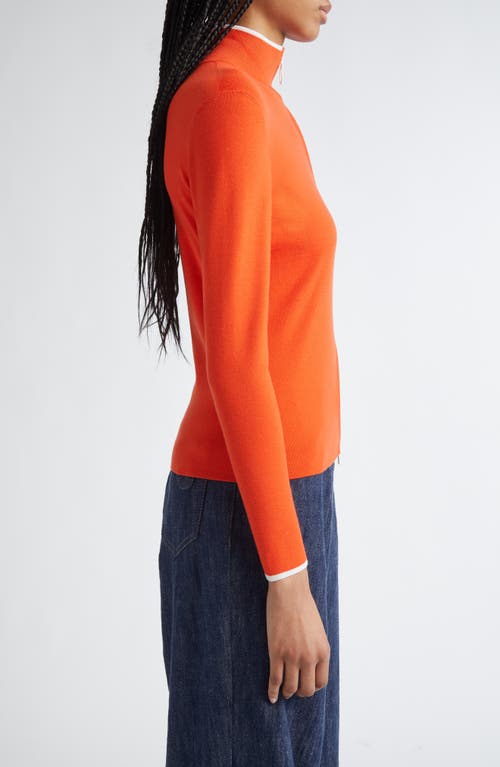 Akris Punto Contrast Trim Virgin Merino Wool Zip Front Cardigan In Orange