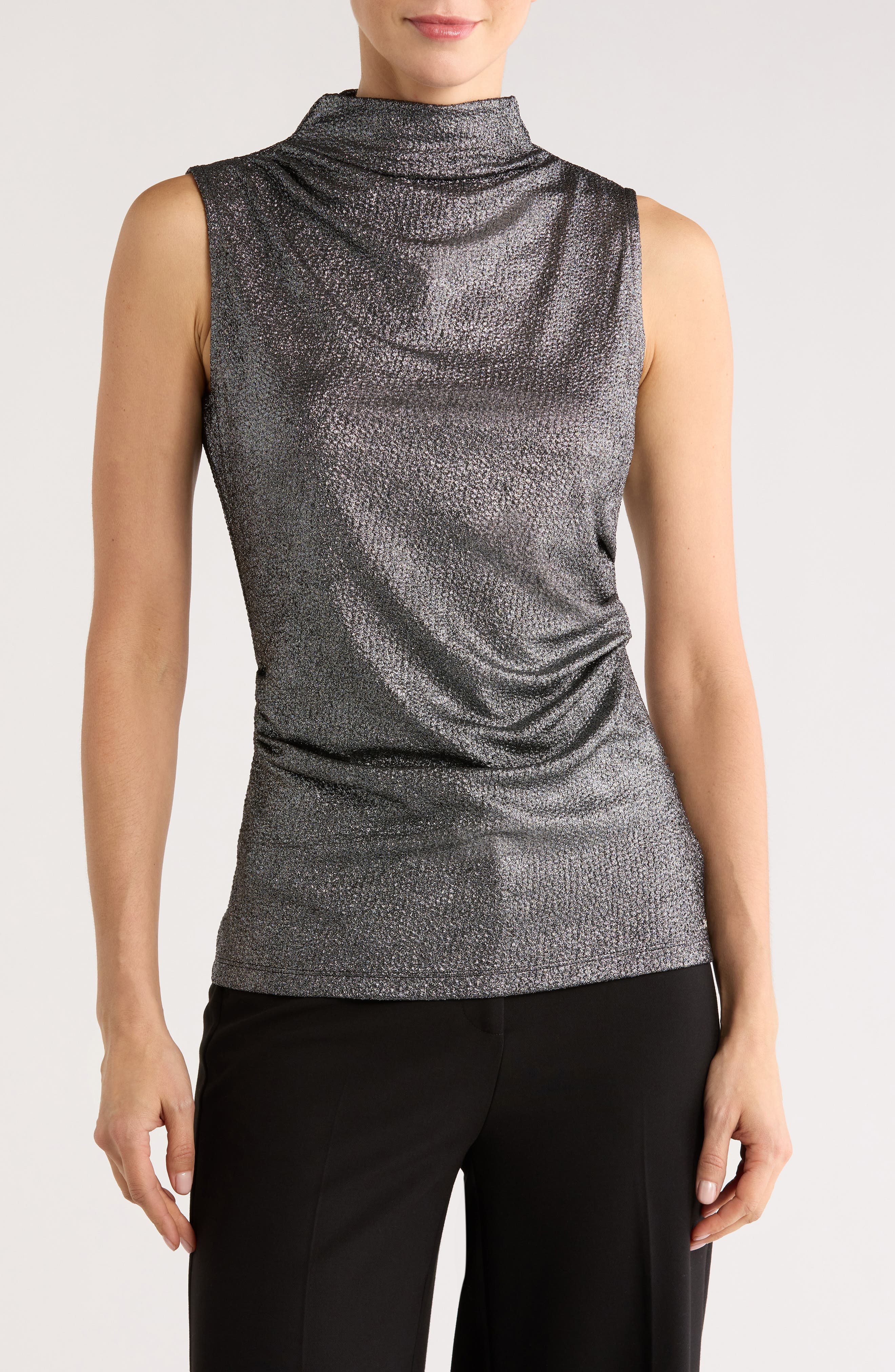 Calvin Klein Shine Mock Neck Ruched Top