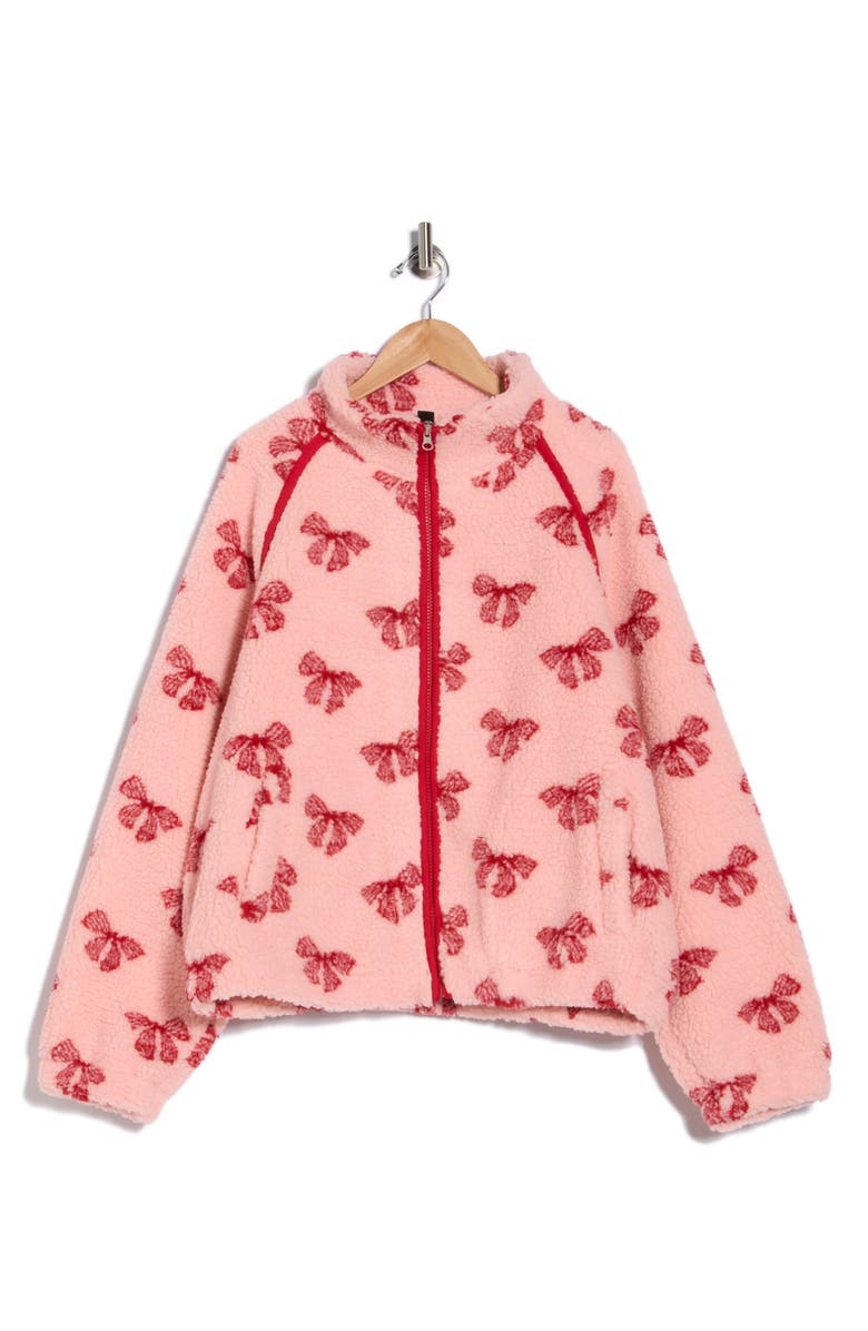 RDI Bow Faux Shearling Zip Jacket, Alternate, color, Coral Pink