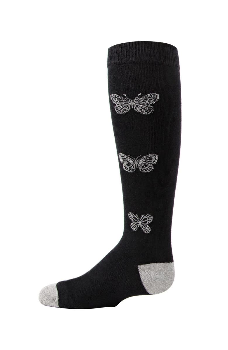 MeMoi Glitter Butterfly Knee High Socks, Main, color, Black