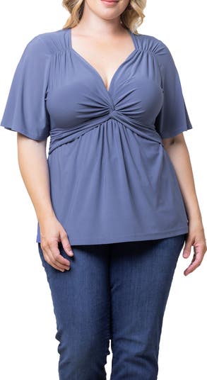売れ筋商品|||キヨナ カットソー トップス レディース Plus Size Abby Twist Front Top French blue garden Plus Size Abby Twist Front Top - Kiyonna