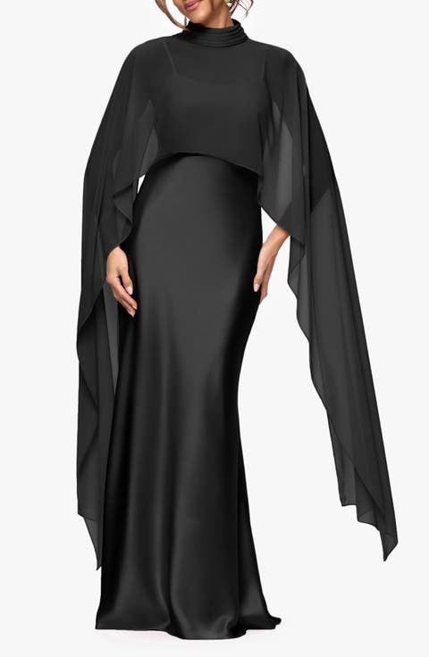 Satin Gown with Chiffon Overlay