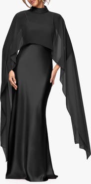 Xscape Evenings Satin Gown with Chiffon Overlay