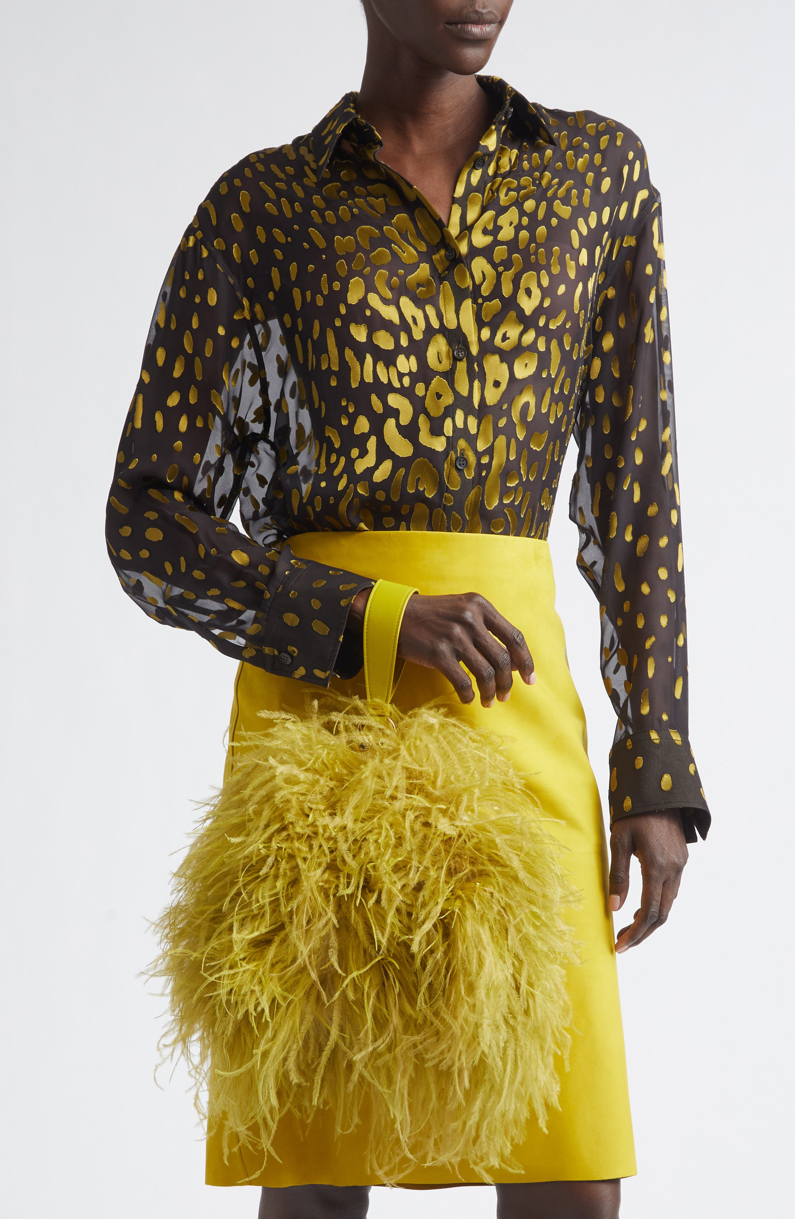 FERRAGAMO Mini Double Gancini Feather Clutch, Alternate, color, 001 Antique Yellow