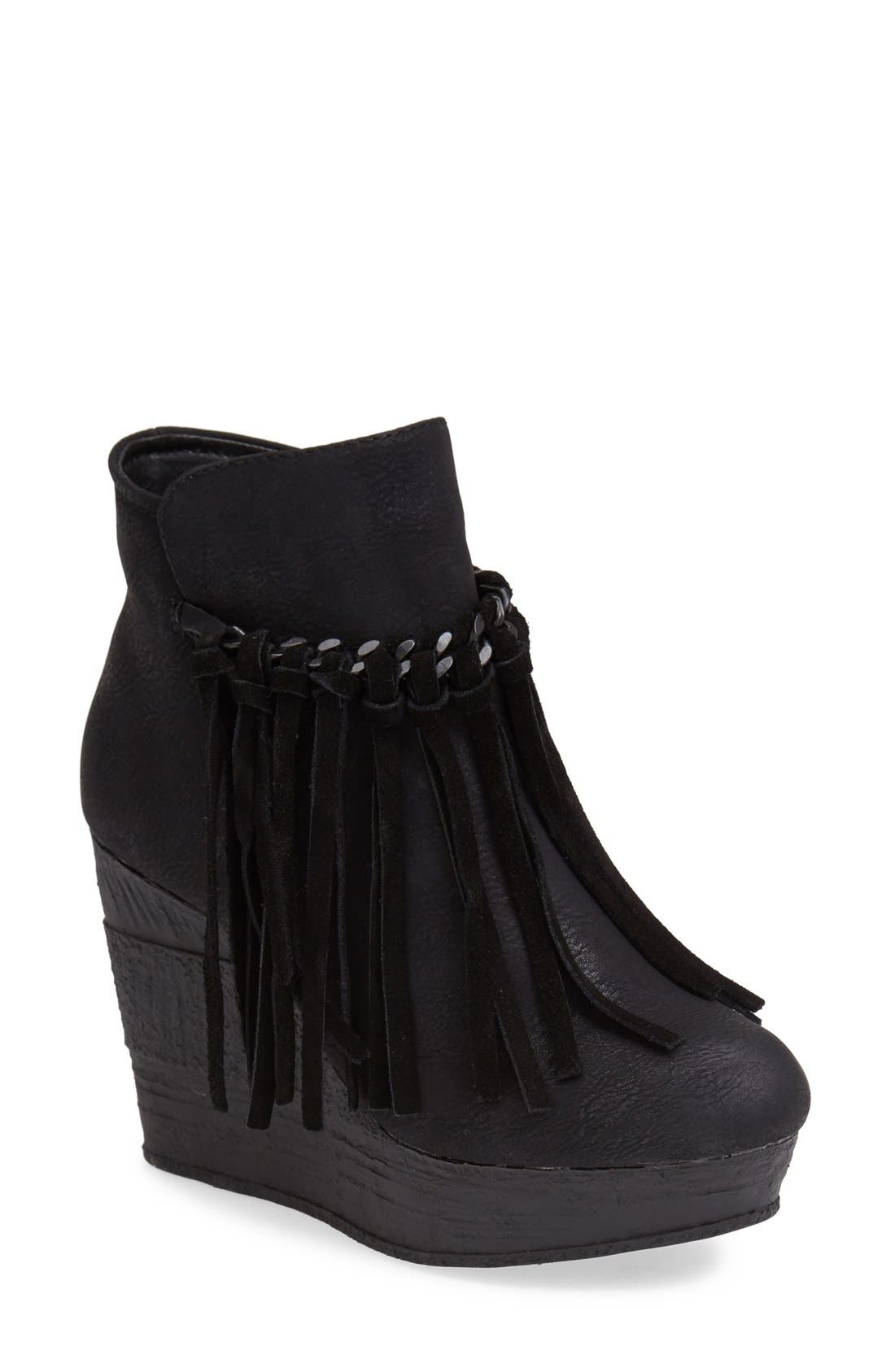 'Zepp' Fringe Bootie, Main, color, BLACK