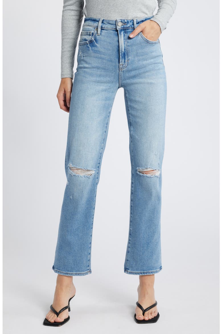 Ripped Straight Leg Jeans, Main, color, MEDIUM WASH