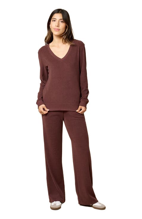 Vintage Velvet V-Neck with Wide Leg Pant