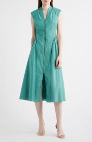 Vince Camuto Stripe Zip Front Sleeveless Midi Dress
