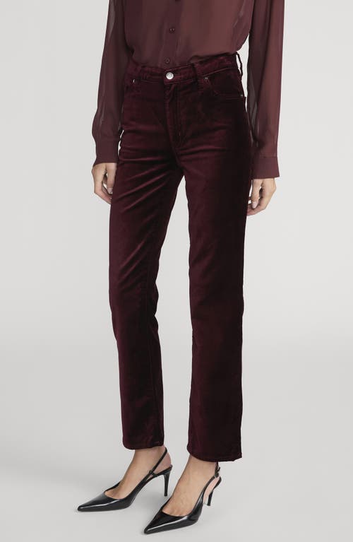 Frame Le Sleek Velvet Ankle Straight Leg Pants In Burgundy