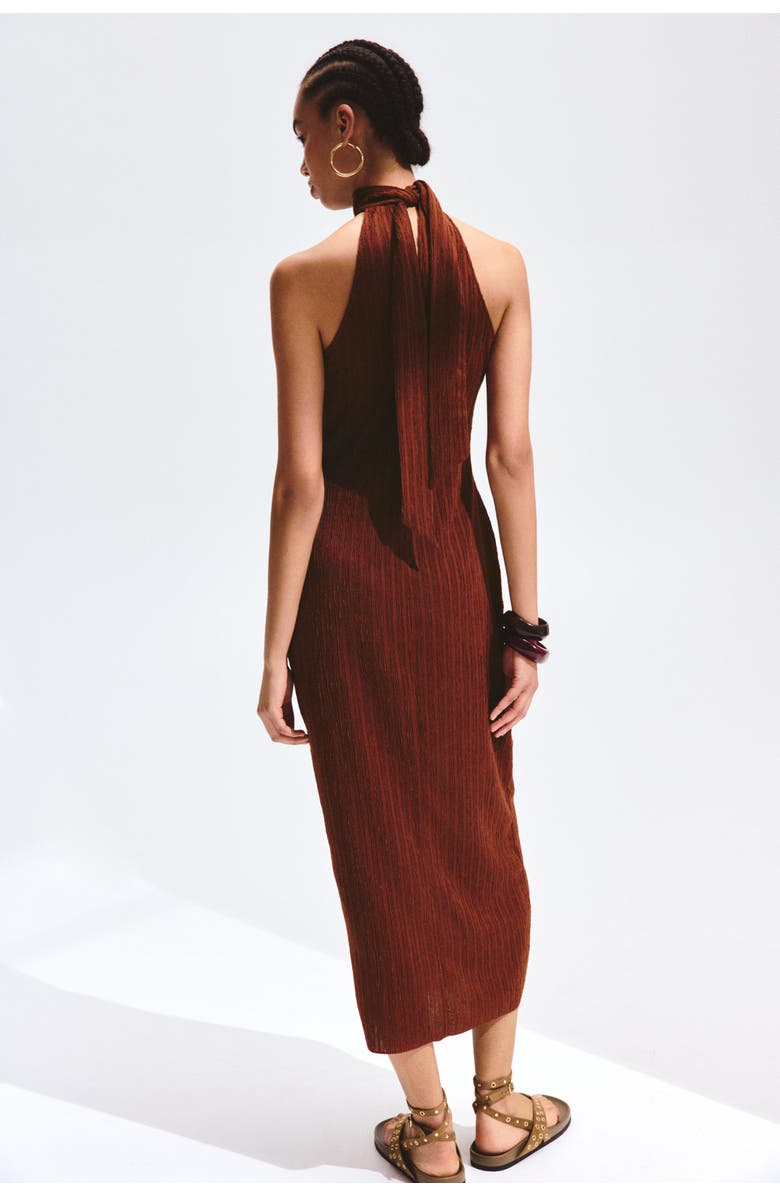 H&M Crinkled Sleeveless Dress, Alternate, color, Rust Brown