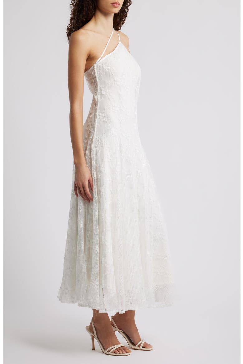 Athena Crimped Lace One-Shoulder Midi Dress, Alternate, color, CHANTILLY WHITE