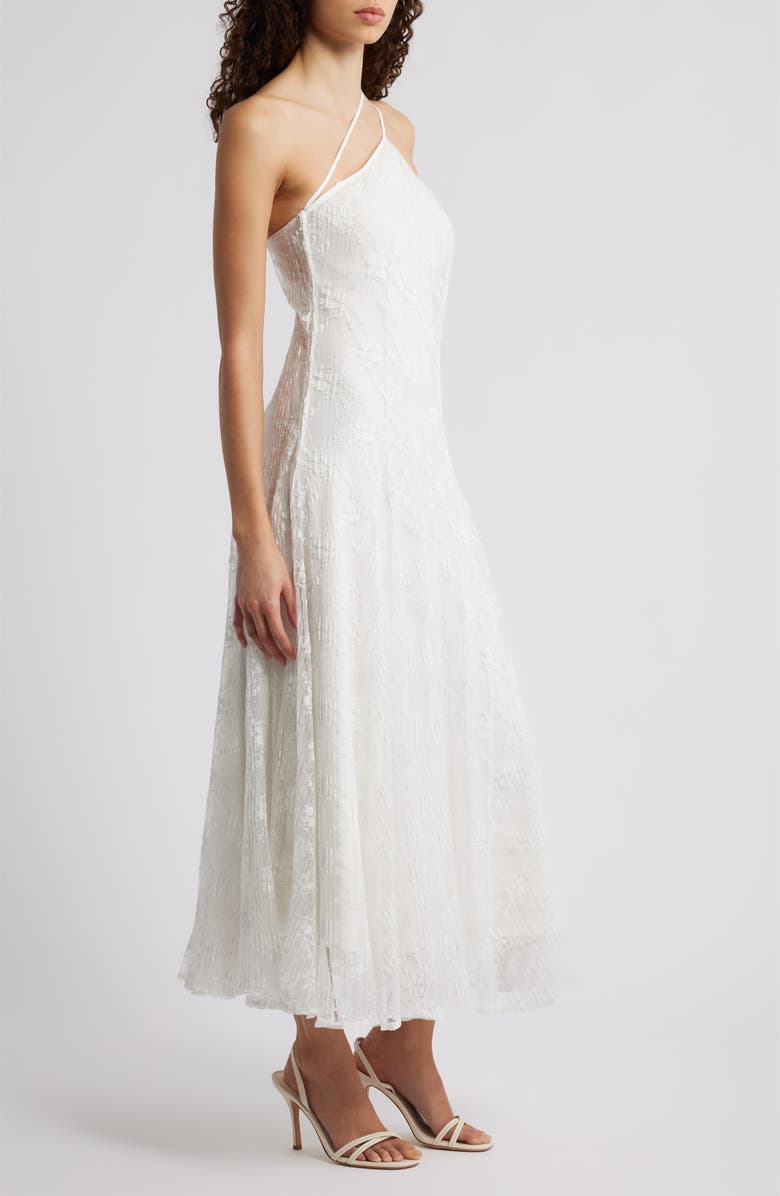 Black Halo Athena Crimped Lace One-Shoulder Midi Dress, Alternate, color, Chantilly White