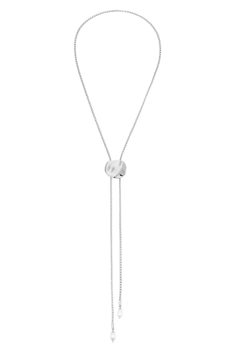 Liquit Luxe Faux Pearl Bolo Necklace, Alternate, color, SILVER