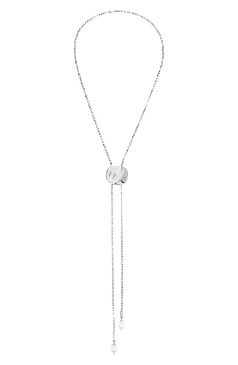Ettika Liquit Luxe Faux Pearl Bolo Necklace, Alternate, color, Silver