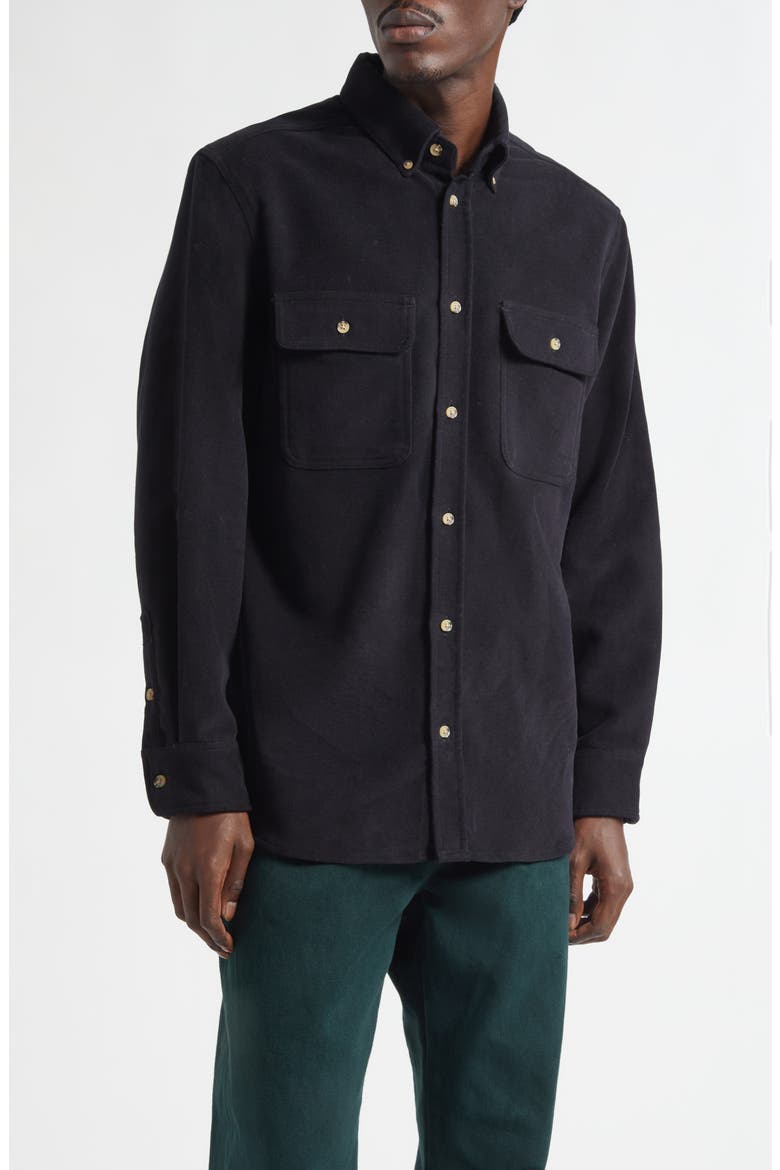 Cotton Moleskin Button-Down Shirt, Main, color, BLACK
