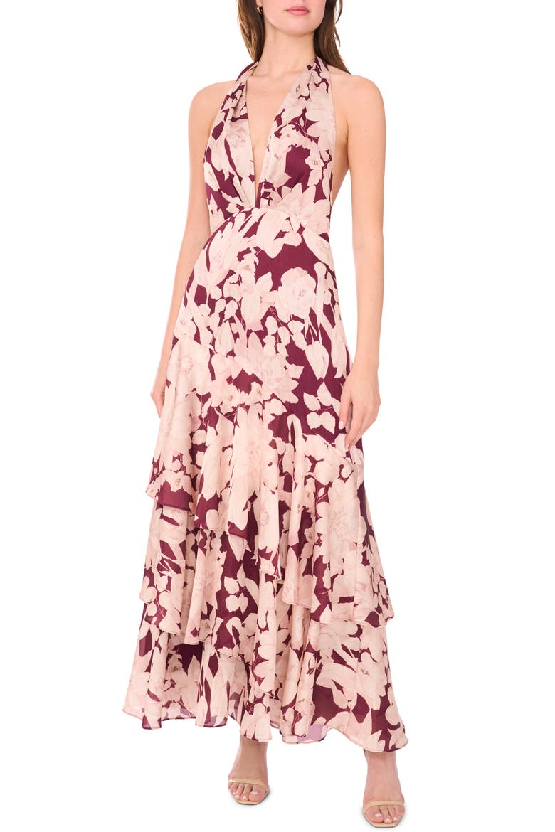 The Vanya Floral Evening Dress, Main, color, ZINFANDEL
