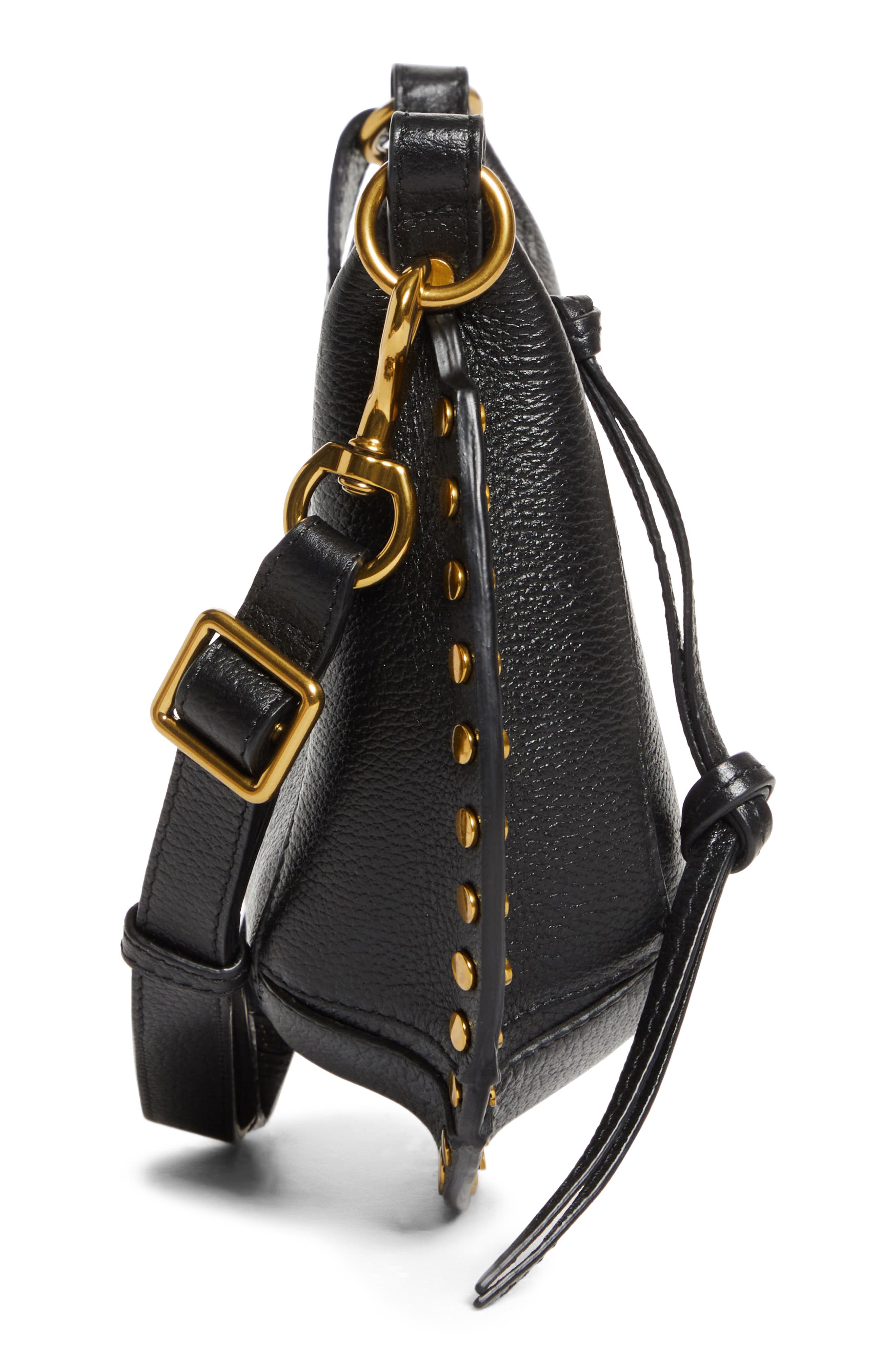Isabel Marant Oskan Moon Leather Shoulder Bag, Alternate, color, Black