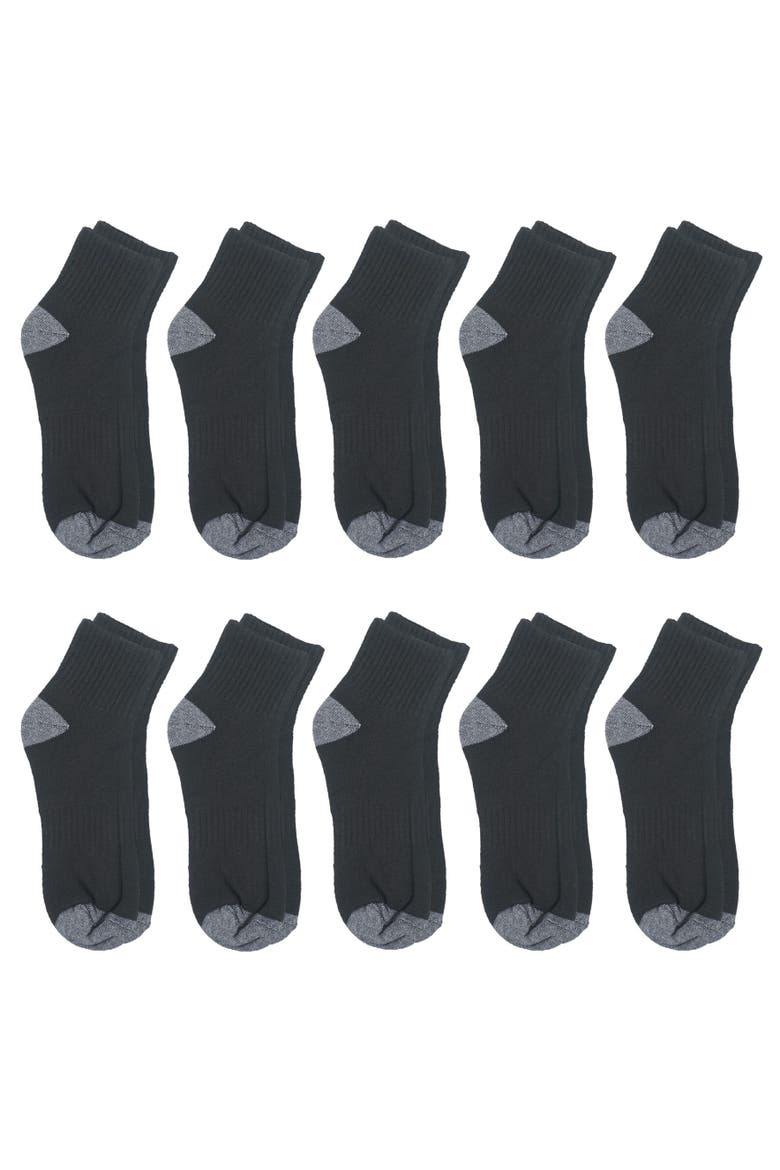Boys Basic Half Cushion Quarter Sock 10-Pack, Alternate, color, Black