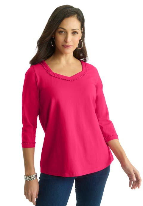 Dot Trim Sweetheart Neck Tee