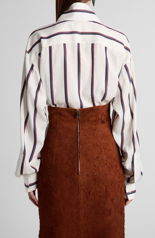 Alexander Mcqueen Stripe Silk Button-up Shirt In Ivory-navy-burgundy