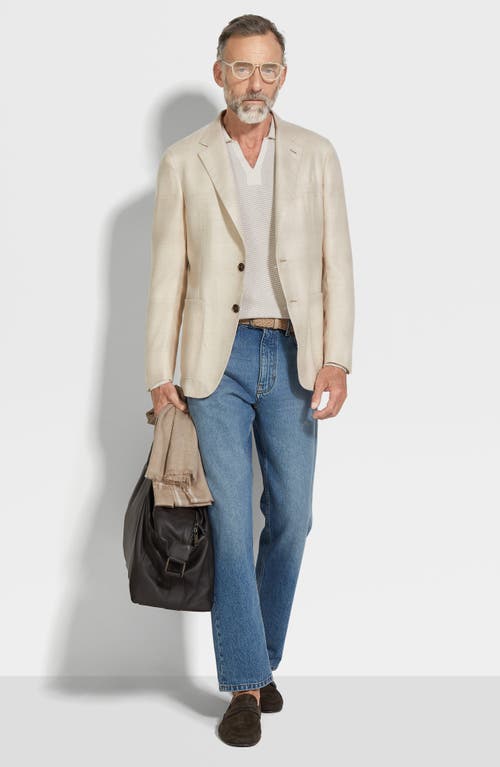Zegna Chalk Stripe Linen And Silk Jacket In Natural Chalk