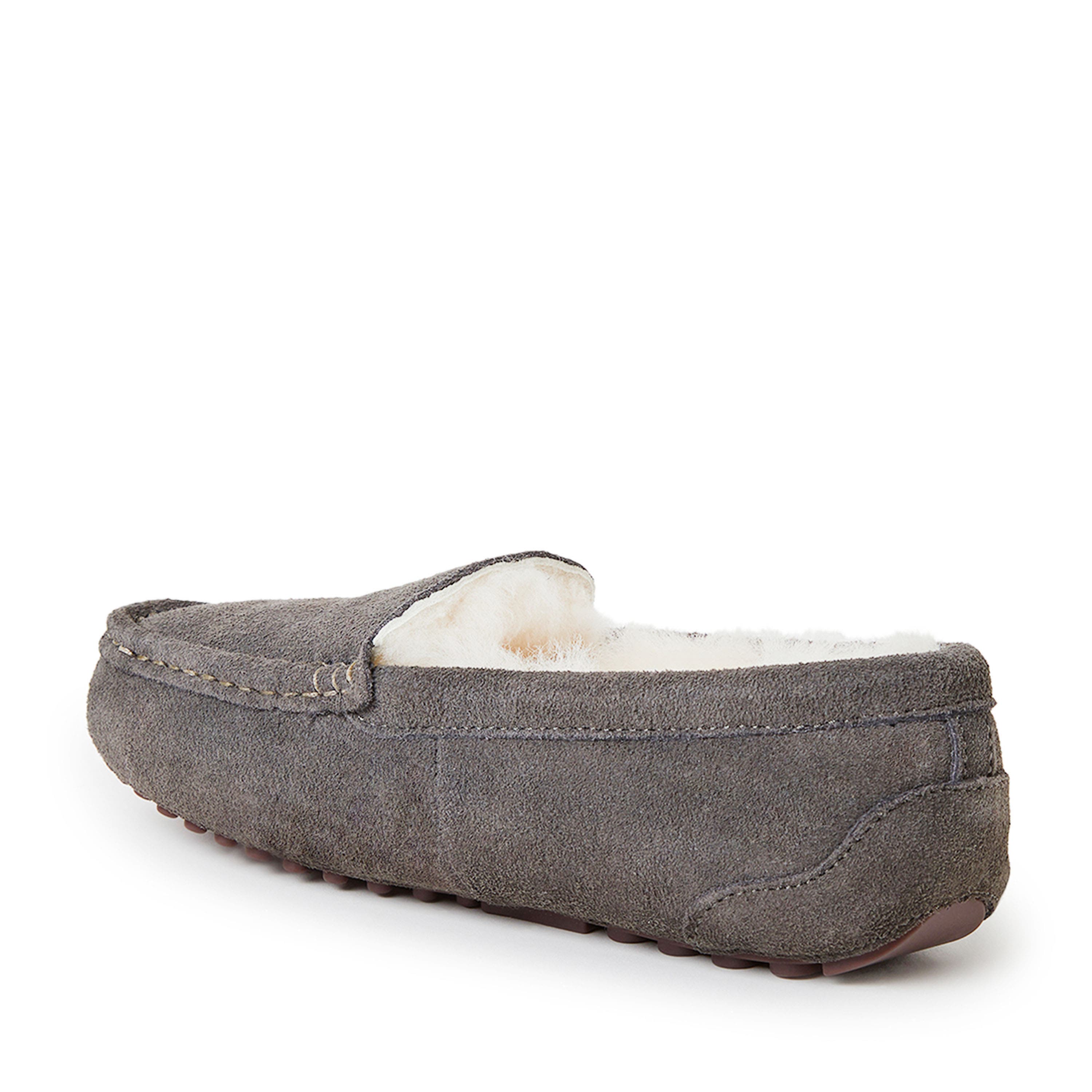 DEARFOAMS Fireside Mel Genuine Shearling Moccasin Slipper, Alternate, color, Grey