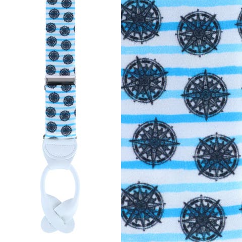 Find Your Way Compass Theme Silk Button End Suspenders (Braces)