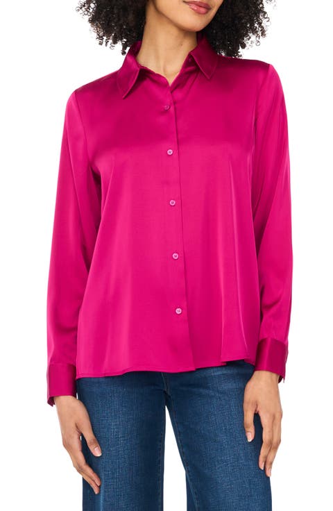 Satin Long Sleeve Button-Up Shirt