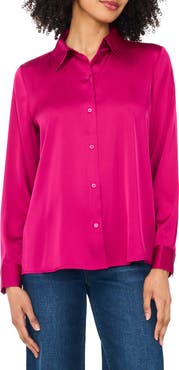 Vince Camuto Satin Long Sleeve Button-Up Shirt