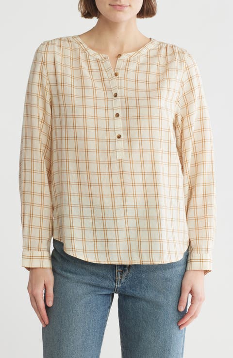 Half Placket Long Sleeve Top