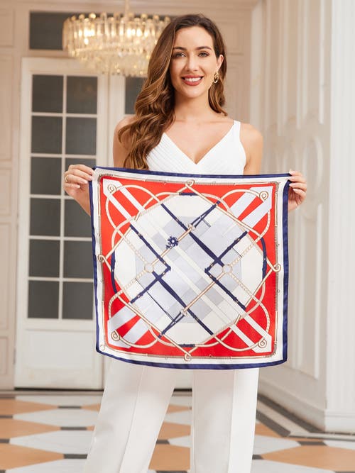 Silksilky Pure Silk Printed Designer Square Scarf In Red