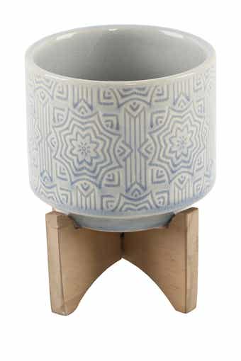 FLORA BUNDA 4.37" Star Ceramic on Stand - Glass Blue