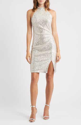 Sequin Mock Neck Cocktail Dress