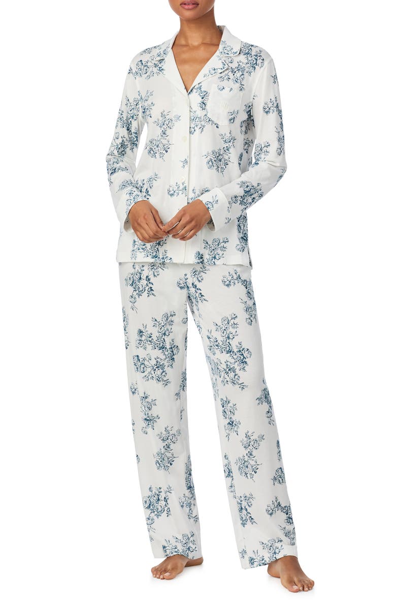 Lauren Ralph Lauren Print Cotton Blend Pajamas, Main, color, Ivory Floral