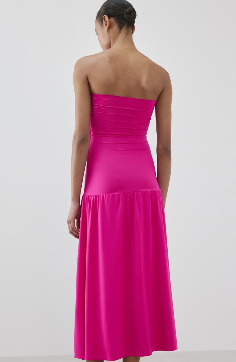 MANGO Strapless Drop Waist Midi Dress, Alternate, color, Fuchsia