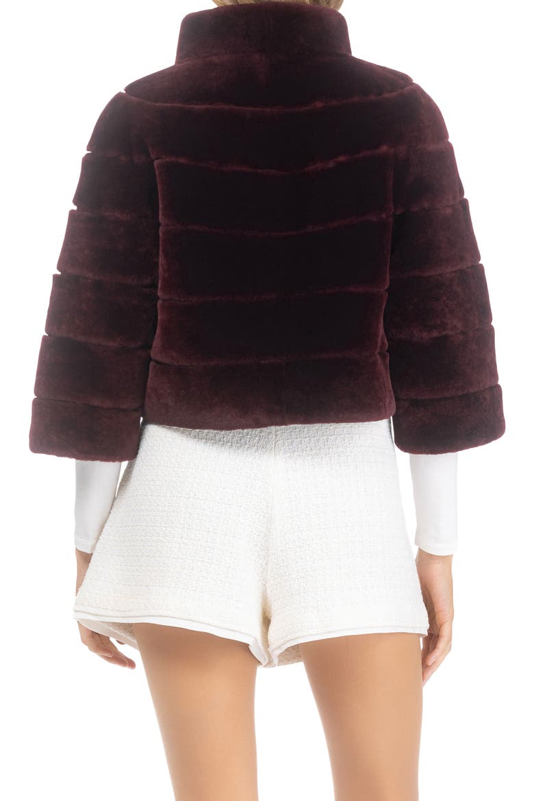 Genuine Shearling Cropped Bolero with Cropped Sleeves, Alternate, color, BURGUNDY