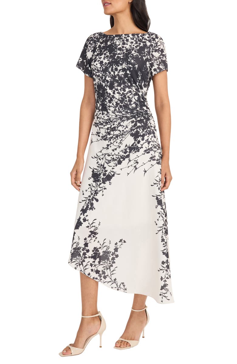 Maggy London Asymmetric Floral Print Dress, Alternate, color, Cream/ Charcoal