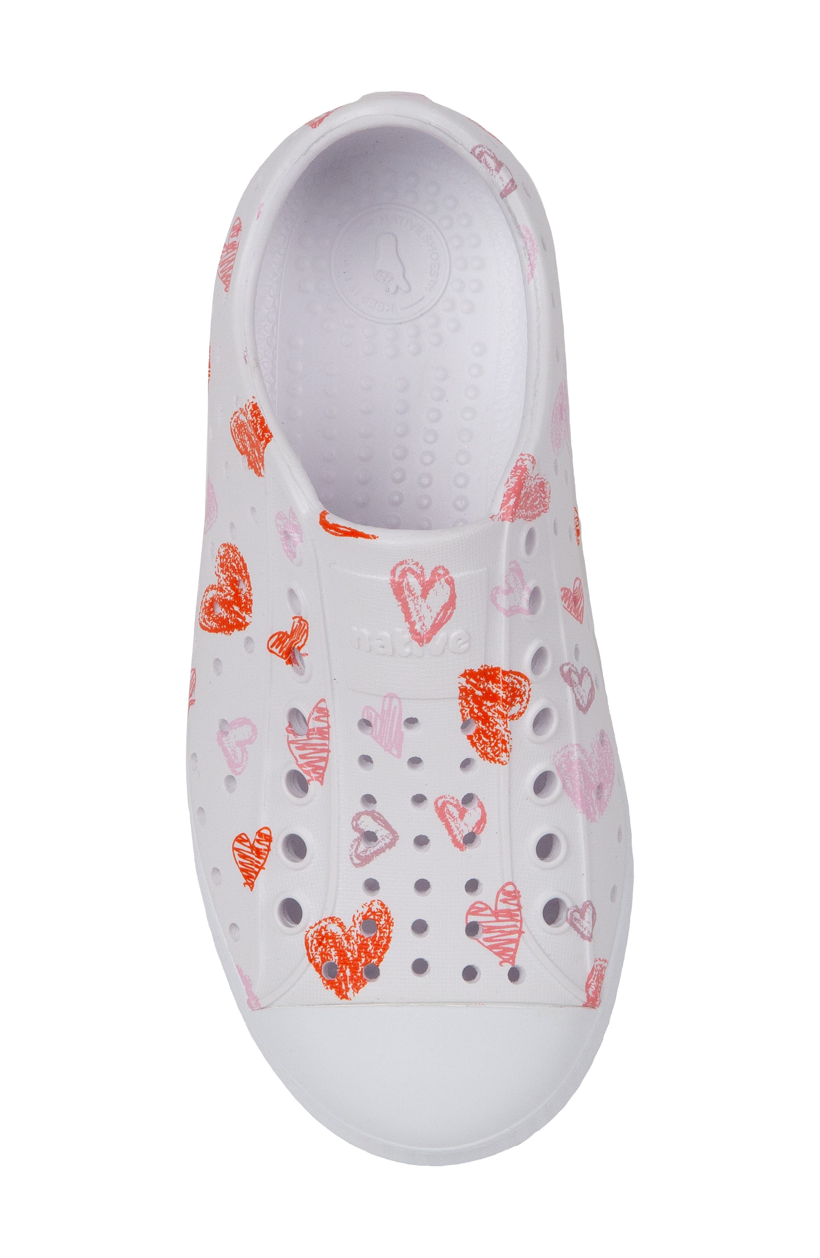 Native Shoes Jefferson Water Friendly Perforated Slip-On, Alternate, color, White/ White/ Heart Graffiti