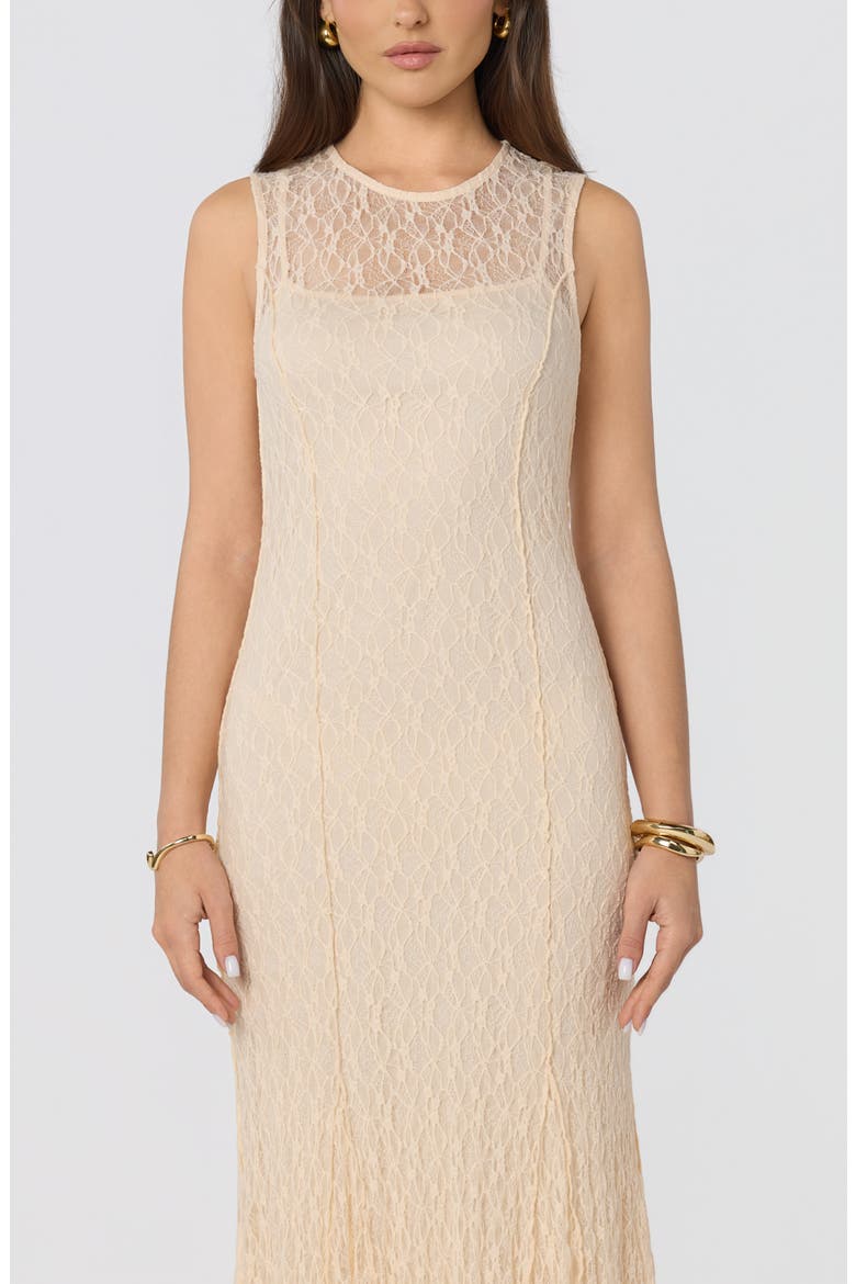 Annabella Lace Overlay Midi Dress, Alternate, color, CREAM
