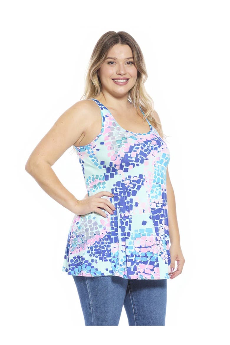 Plus Size Abstract Scoop Neck Tunic Tank Top, Alternate, color, Blue Multi