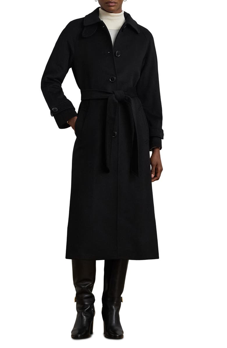 Lauren Ralph Lauren Wool Blend Trench Coat, Main, color, Black