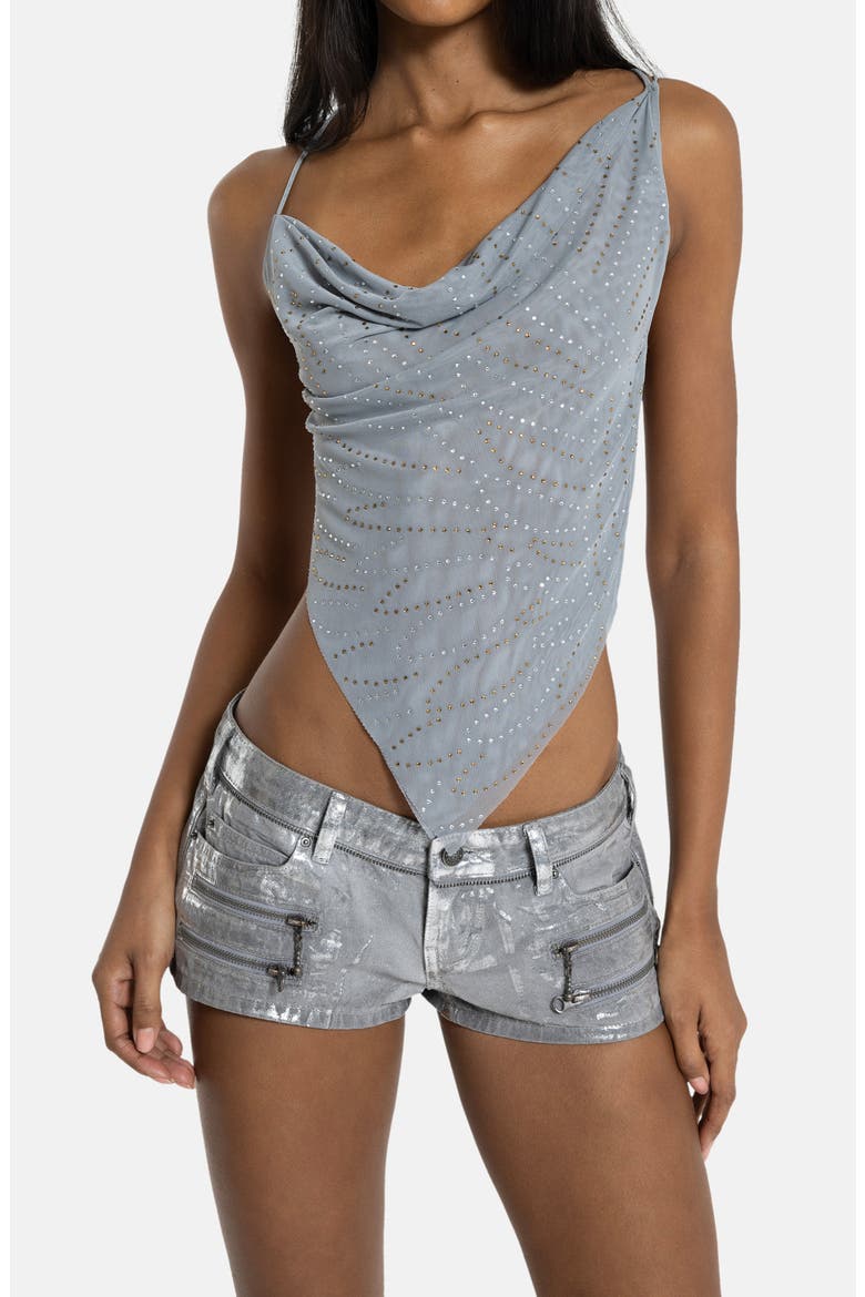 Rhinestone Cowl Neck Open Back Top, Main, color, GREY