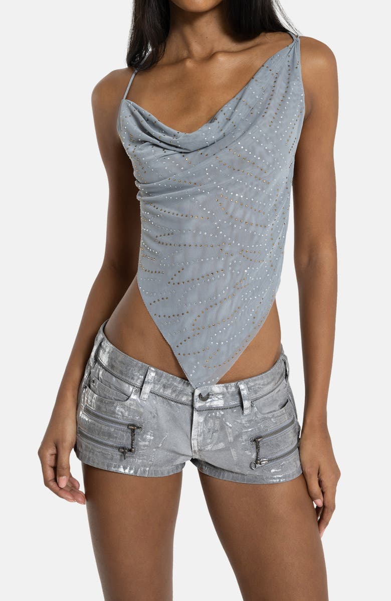 JADED LONDON Rhinestone Cowl Neck Open Back Top, Main, color, Grey