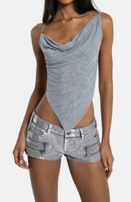 JADED LONDON Rhinestone Cowl Neck Open Back Top