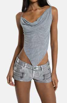 Rhinestone Cowl Neck Open Back Top