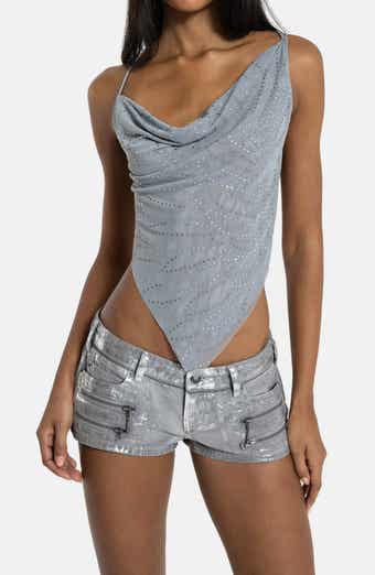 Rhinestone Cowl Neck Open Back Top